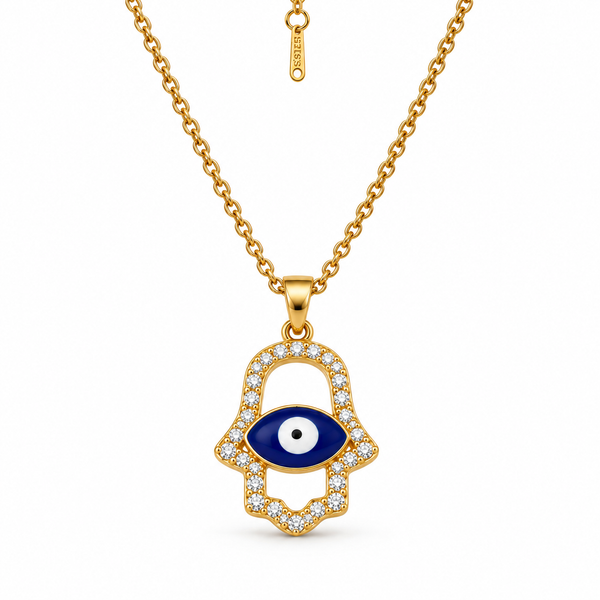 Gold Hamsa Evil Eye Pendant Necklace