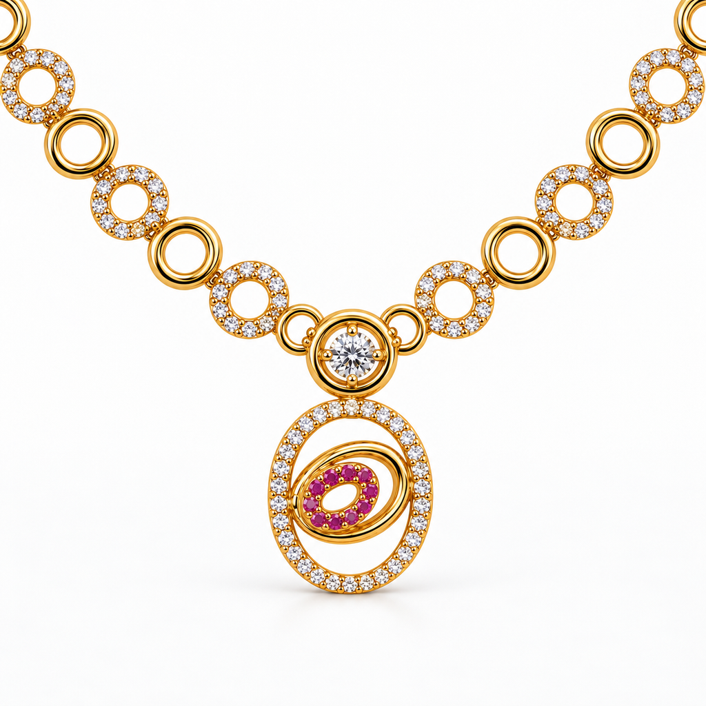 Gold Ruby Stone Necklace & Earrings Set