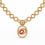 Gold Ruby Stone Necklace & Earrings Set