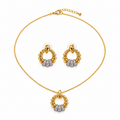 Gold-Toned & Silver-Toned Beaded Circular Pendant Necklace and Earrings Jewellery