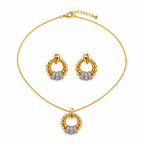 Gold-Toned & Silver-Toned Beaded Circular Pendant Necklace and Earrings Jewellery