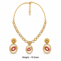 Gold Ruby Stone Necklace & Earrings Set