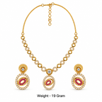 Gold Ruby Stone Necklace & Earrings Set