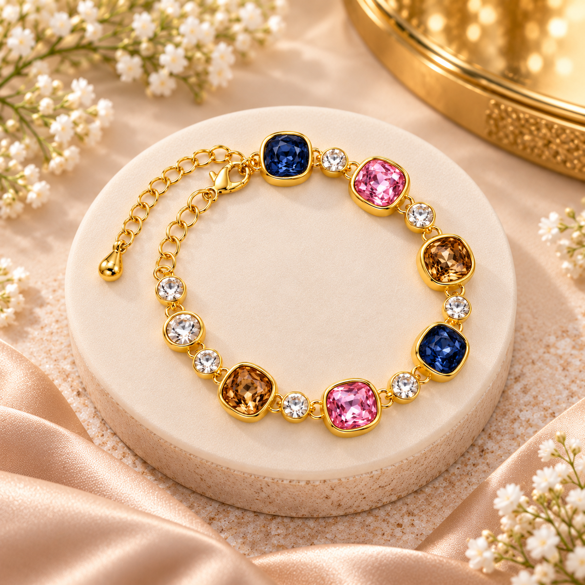 Gold-Toned Multicolour Crystal-Style Stone Studded Bracelet
