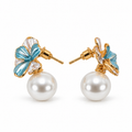 Blue Floral Pearl Drop Earrings