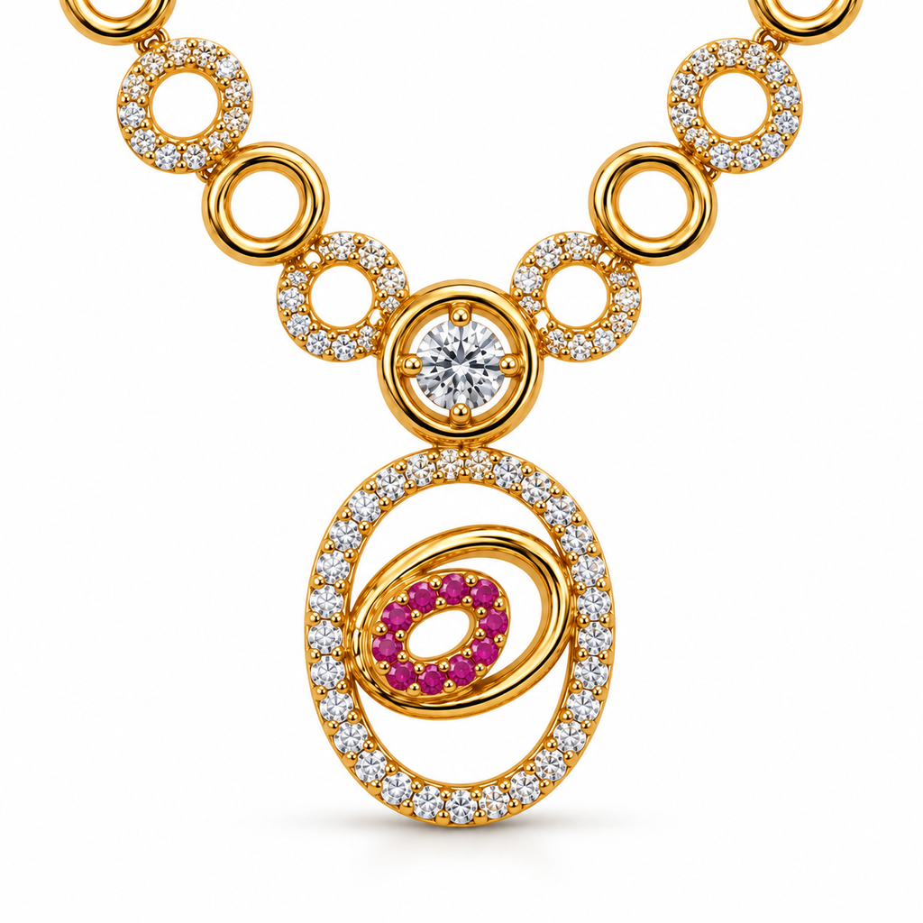 Gold Ruby Stone Necklace & Earrings Set