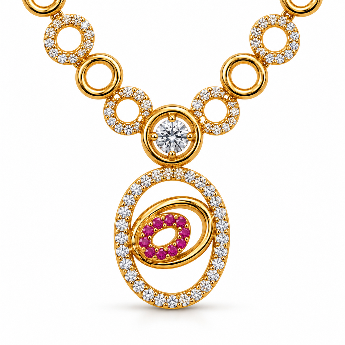 Gold Ruby Stone Necklace & Earrings Set