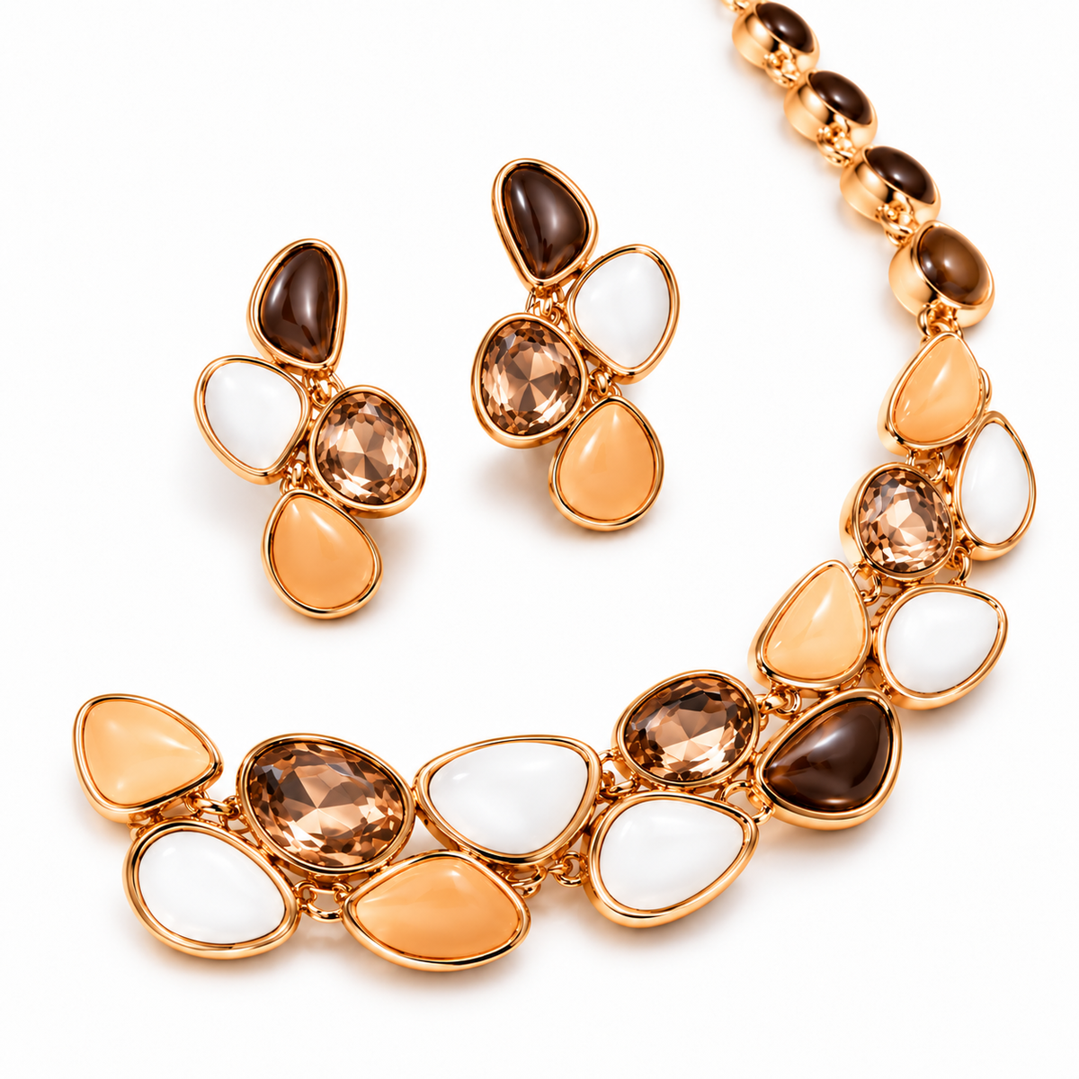 Elegant Gold-Toned Multicolour Stone-Studded Necklace & Earrings