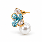 Blue Floral Pearl Drop Earrings