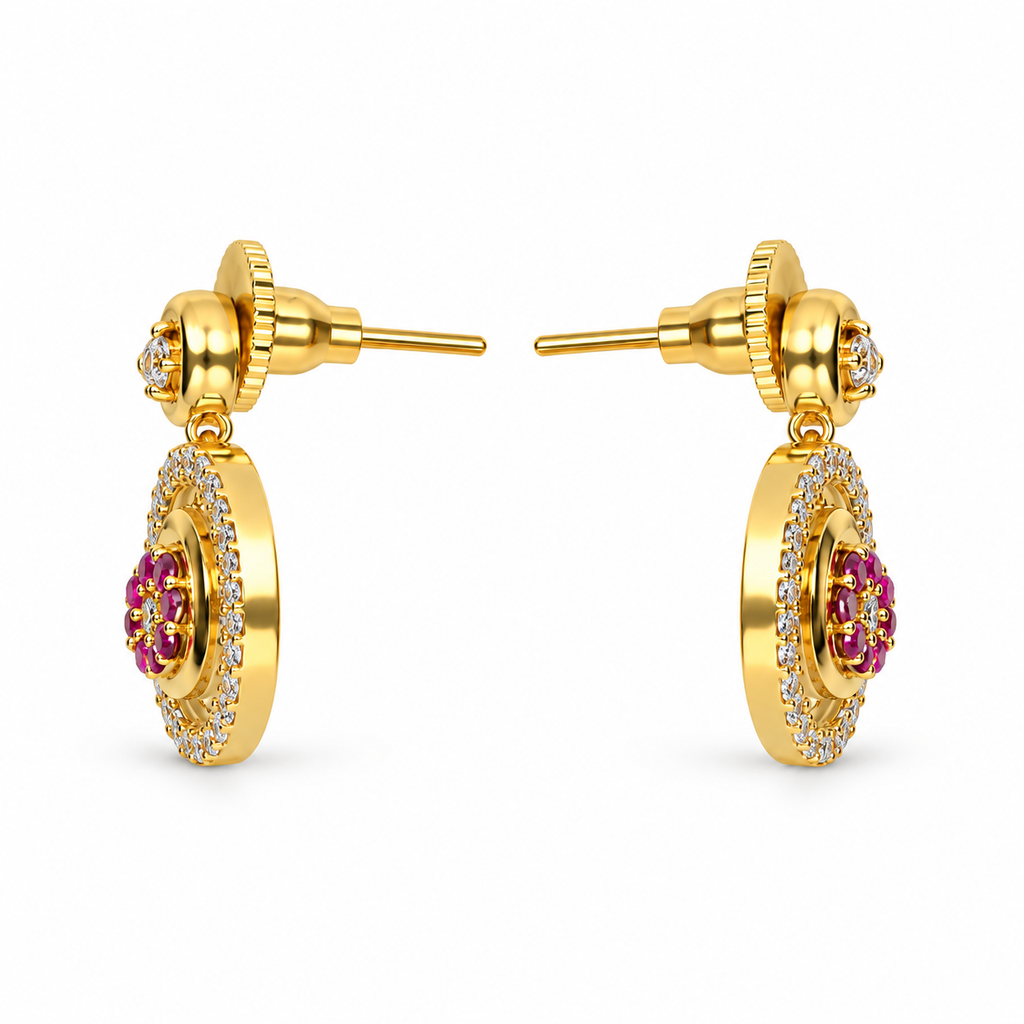 Gold Ruby Stone Necklace & Earrings Set