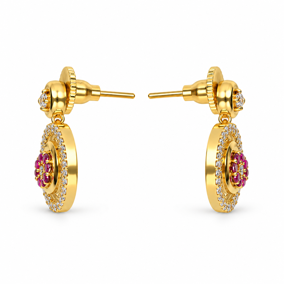 Gold Ruby Stone Necklace & Earrings Set
