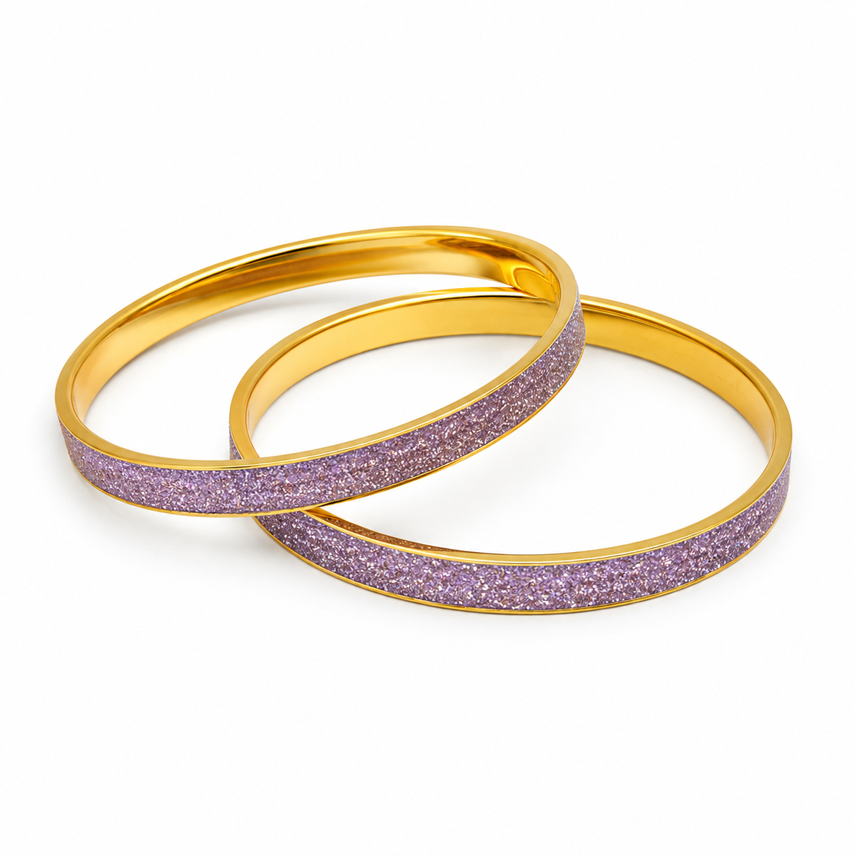 Lavender Sparkle Gold-Tone Glitter Bangles for Women – Set of 2 Elegant Purple Party Wear Bangles
