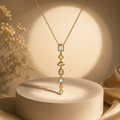 Golden Cascade Crystal Drop Necklace for Women – Elegant Y-Shaped Gold-Tone Pendant Necklace for Party & Wedding Wear