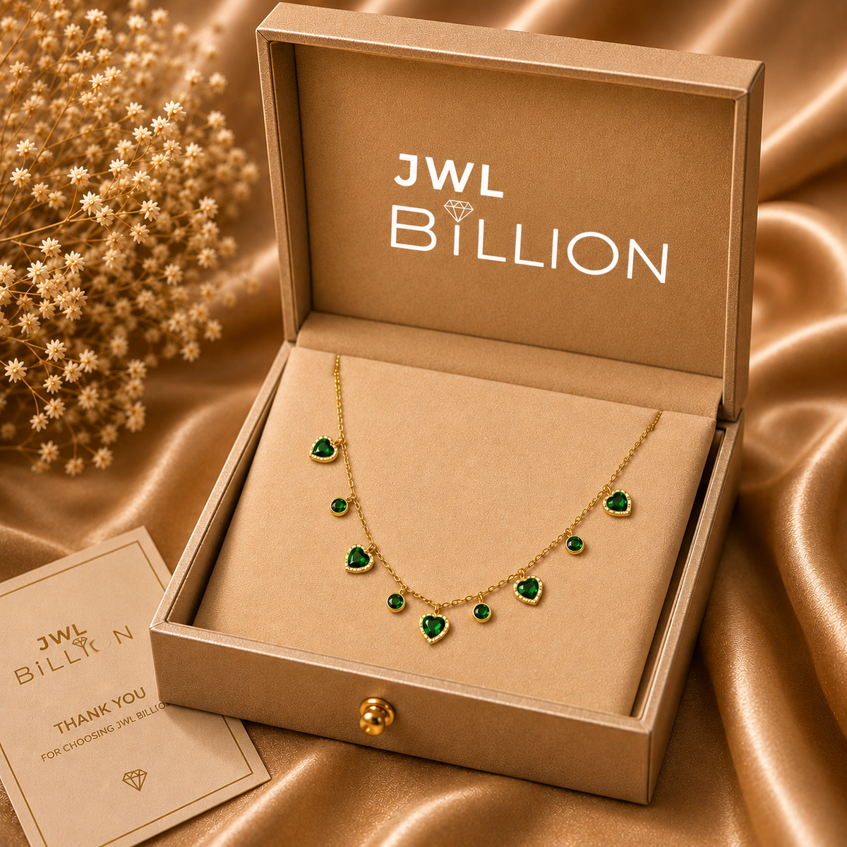 Emerald Heart Gold-Tone Green Stone Necklace & Earrings Set for Women – Elegant Party & Daily Wear Jewellery