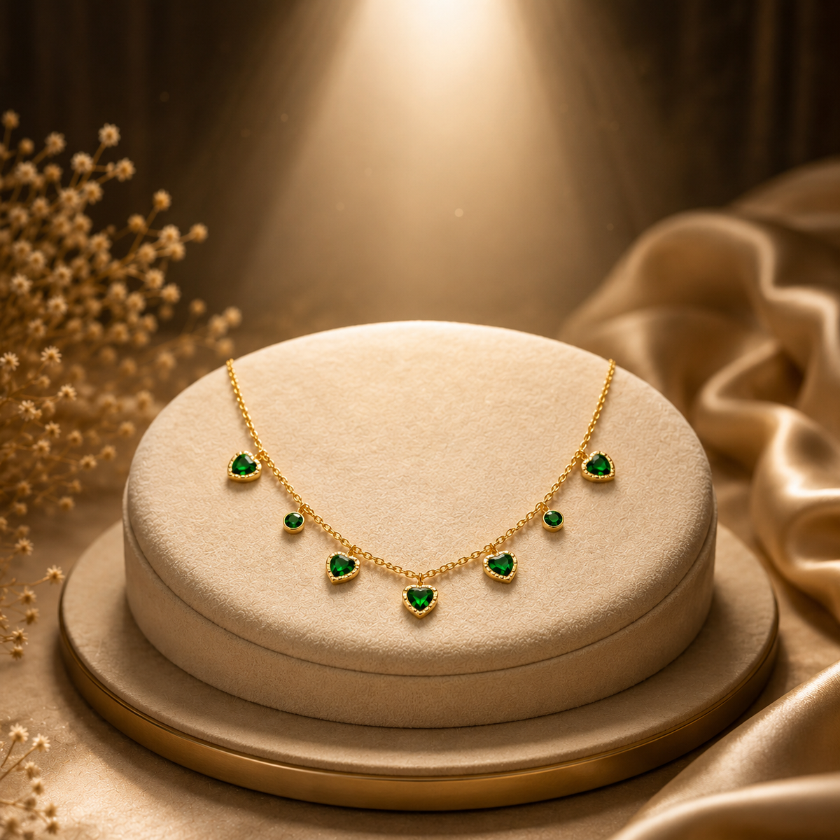 Emerald Heart Gold-Tone Green Stone Necklace & Earrings Set for Women – Elegant Party & Daily Wear Jewellery