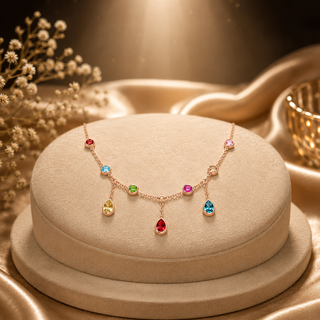 Rainbow Radiance Gold-Tone Multicolor Crystal Drop Necklace for Women – Colorful Statement & Party Wear Necklace