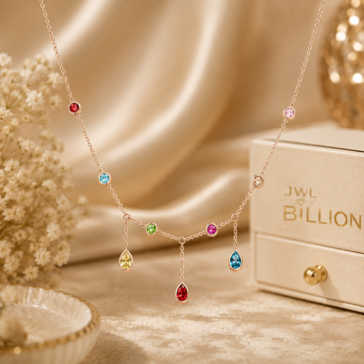 Rainbow Radiance Gold-Tone Multicolor Crystal Drop Necklace for Women – Colorful Statement & Party Wear Necklace