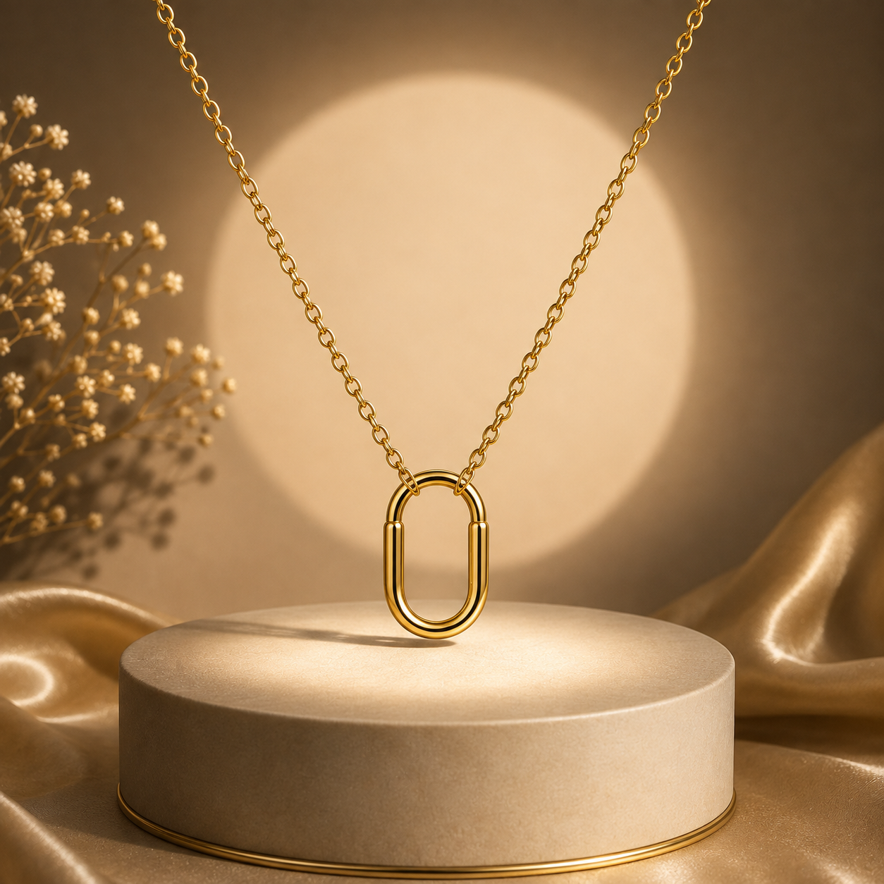 old Link Gold-Tone Oval Pendant Chain Necklace for Women – Modern Statement Fashion Jewellery