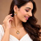 Gold-Toned & Silver-Toned Beaded Circular Pendant Necklace and Earrings Jewellery