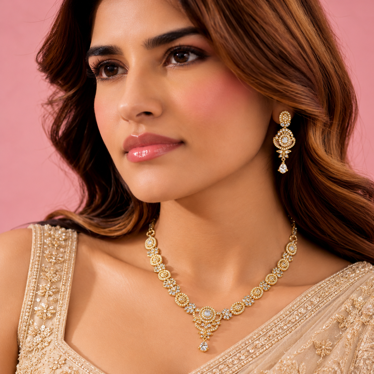 Gold Plated American Diamond Necklace Set