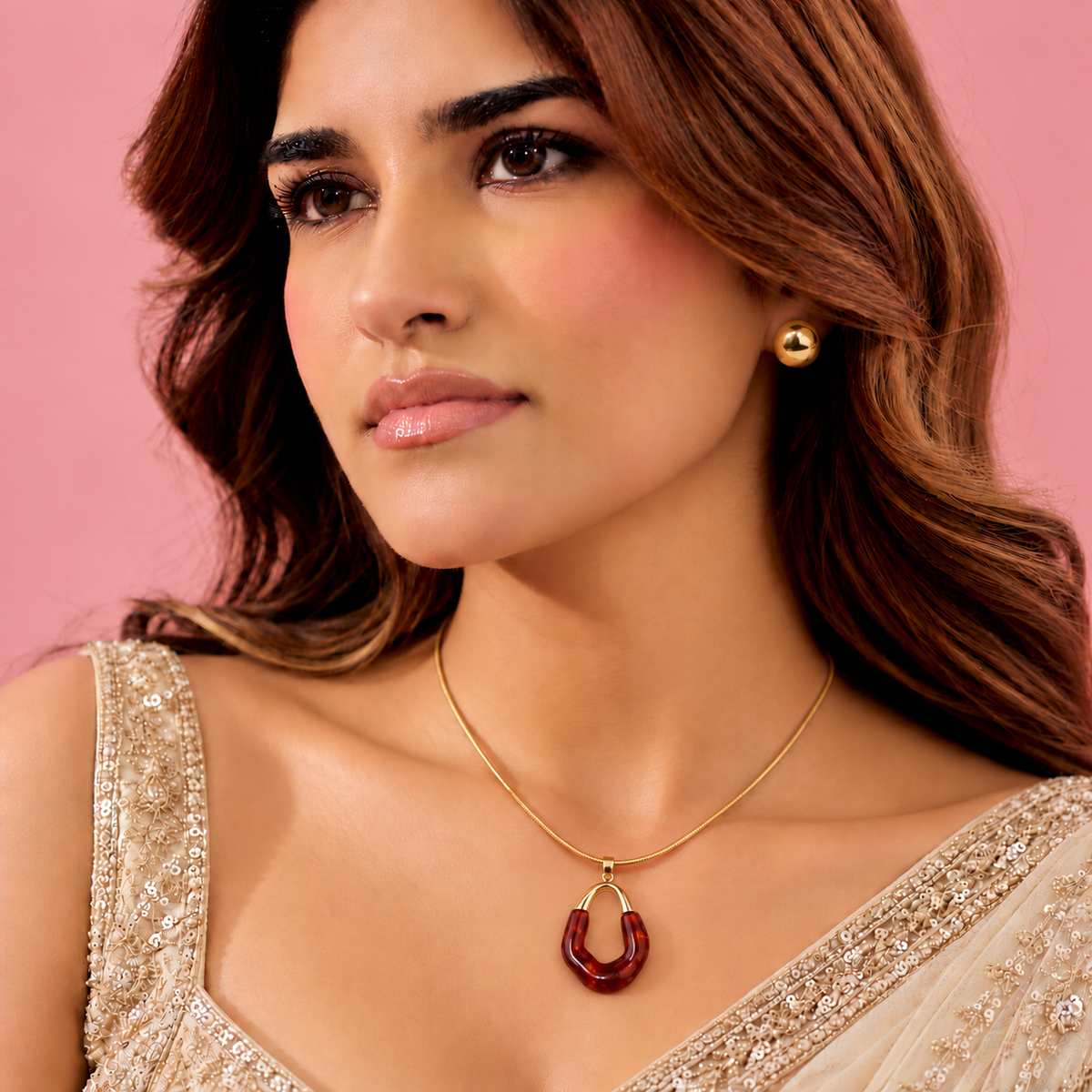 Gold Plated Tortoise Shell Pendant Necklace Set for Women