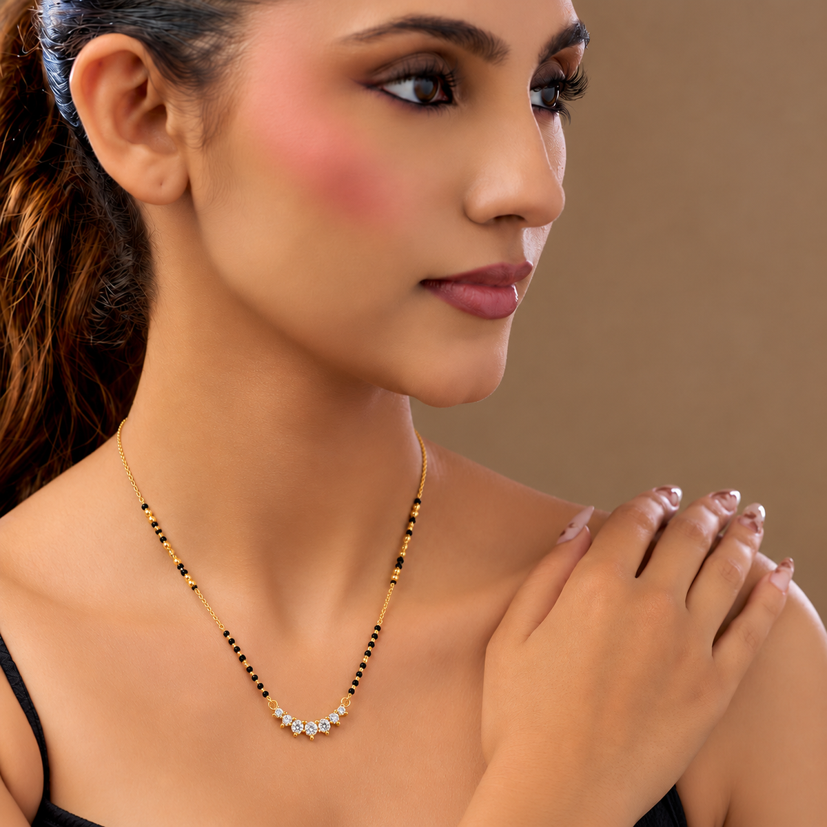 Gold-Toned Black Beaded Mangalsutra