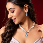 Pearl Luxe Double Strand Necklace & Crystal Teardrop Earrings Set for Women
