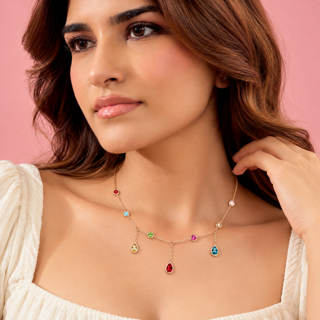 Rainbow Radiance Gold-Tone Multicolor Crystal Drop Necklace for Women