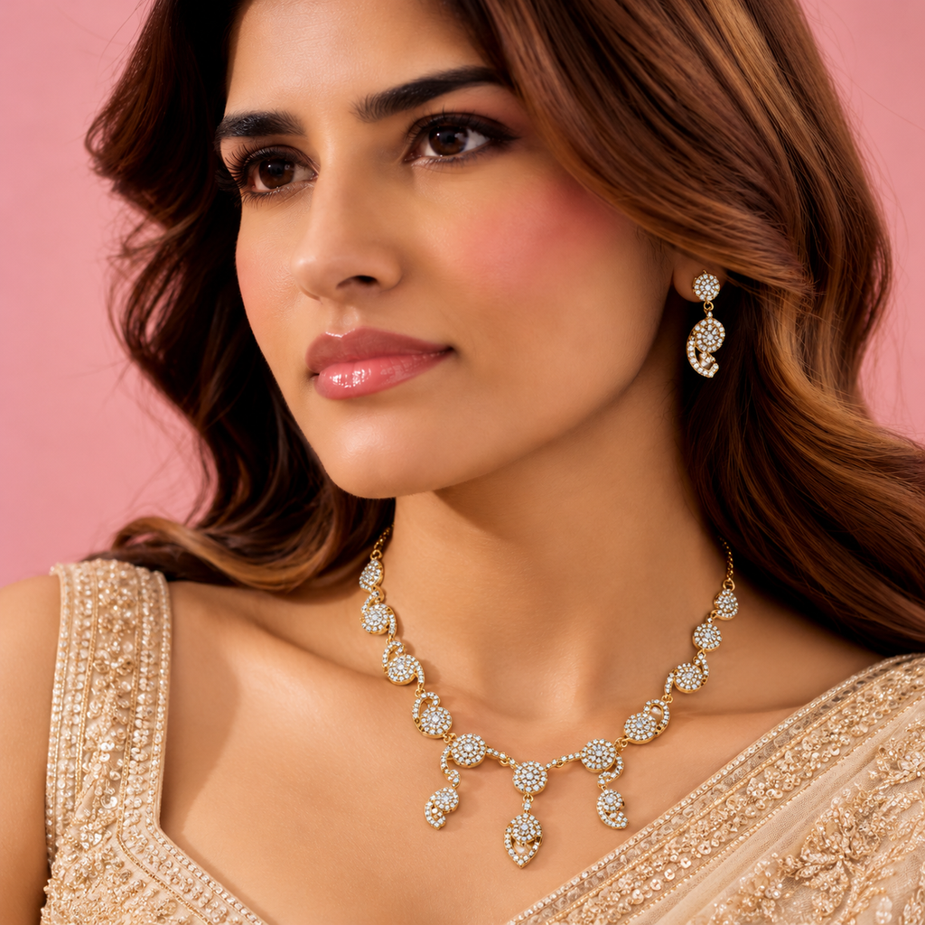 Gold Plated American Diamond Necklace Set