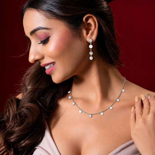 Luna Sparkle Silver-Tone Disc & Crystal Station Necklace