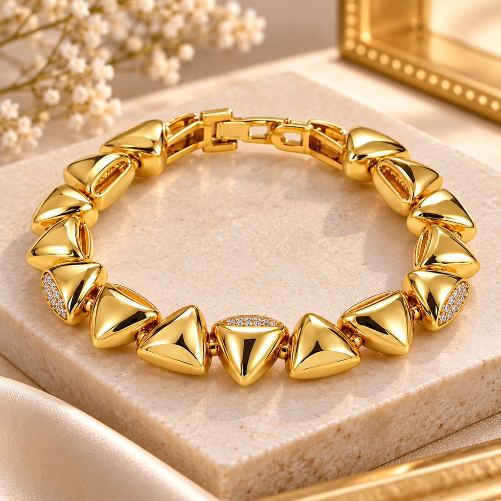 Women's Gold-Toned Geometric Triangle Link Bracelet with Stone Accents