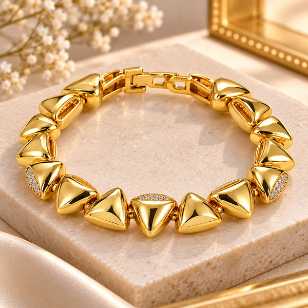 Women's Gold-Toned Geometric Triangle Link Bracelet with Stone Accents