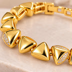 Women's Gold-Toned Geometric Triangle Link Bracelet with Stone Accents