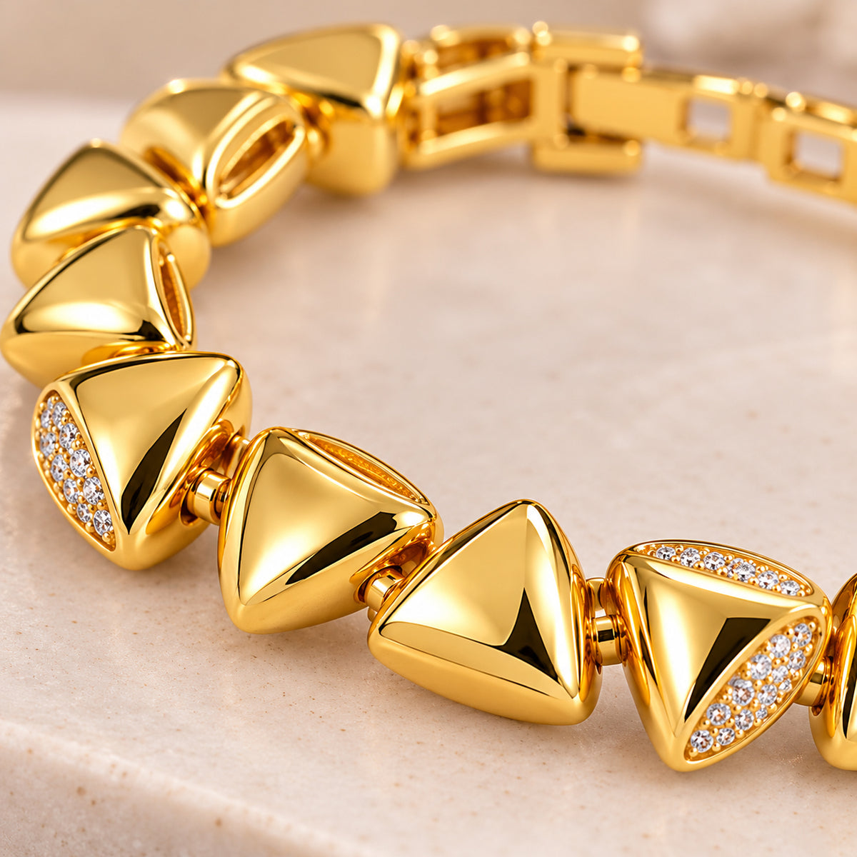 Women's Gold-Toned Geometric Triangle Link Bracelet with Stone Accents
