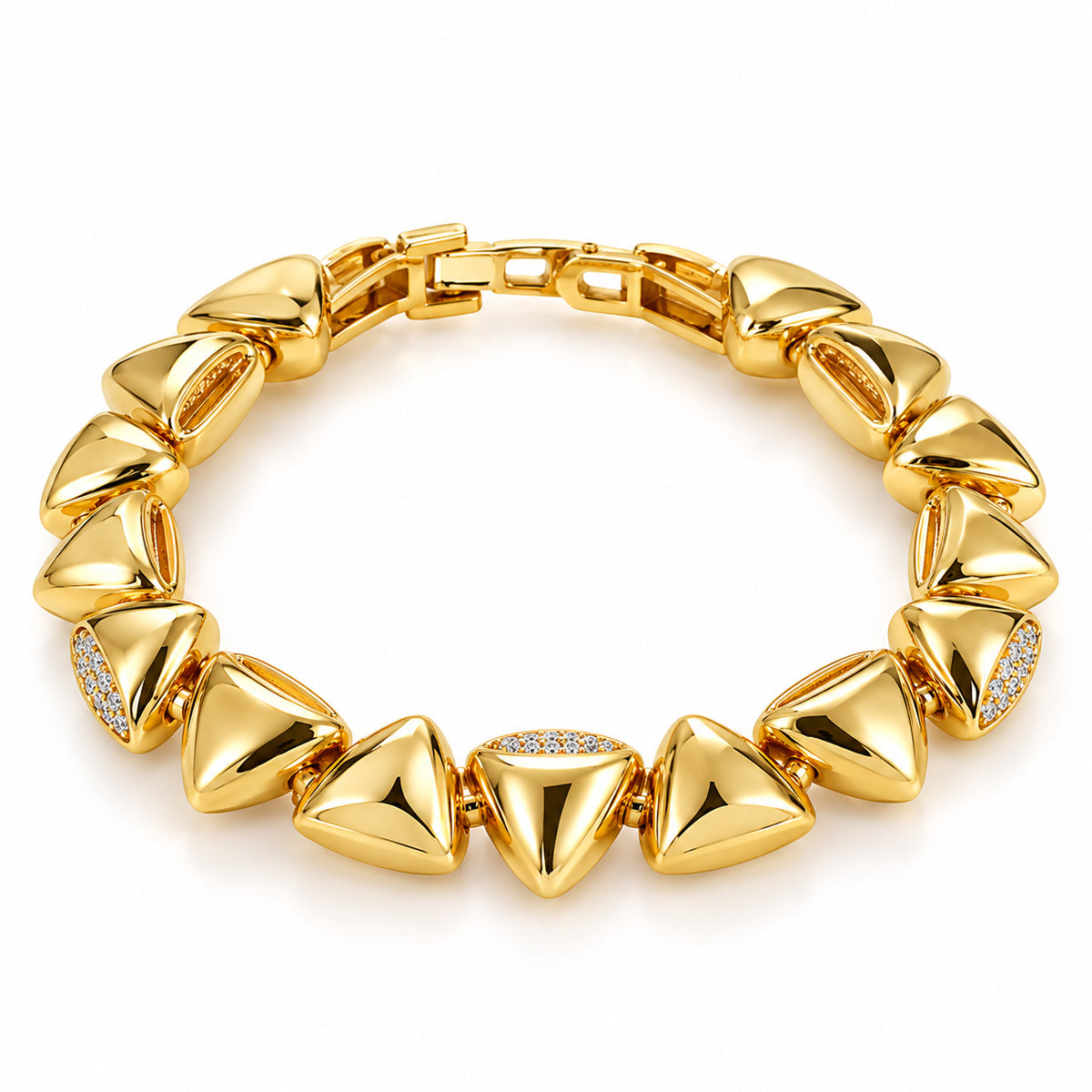 Women's Gold-Toned Geometric Triangle Link Bracelet with Stone Accents