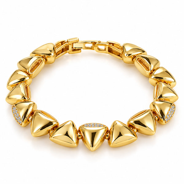 Women's Gold-Toned Geometric Triangle Link Bracelet with Stone Accents