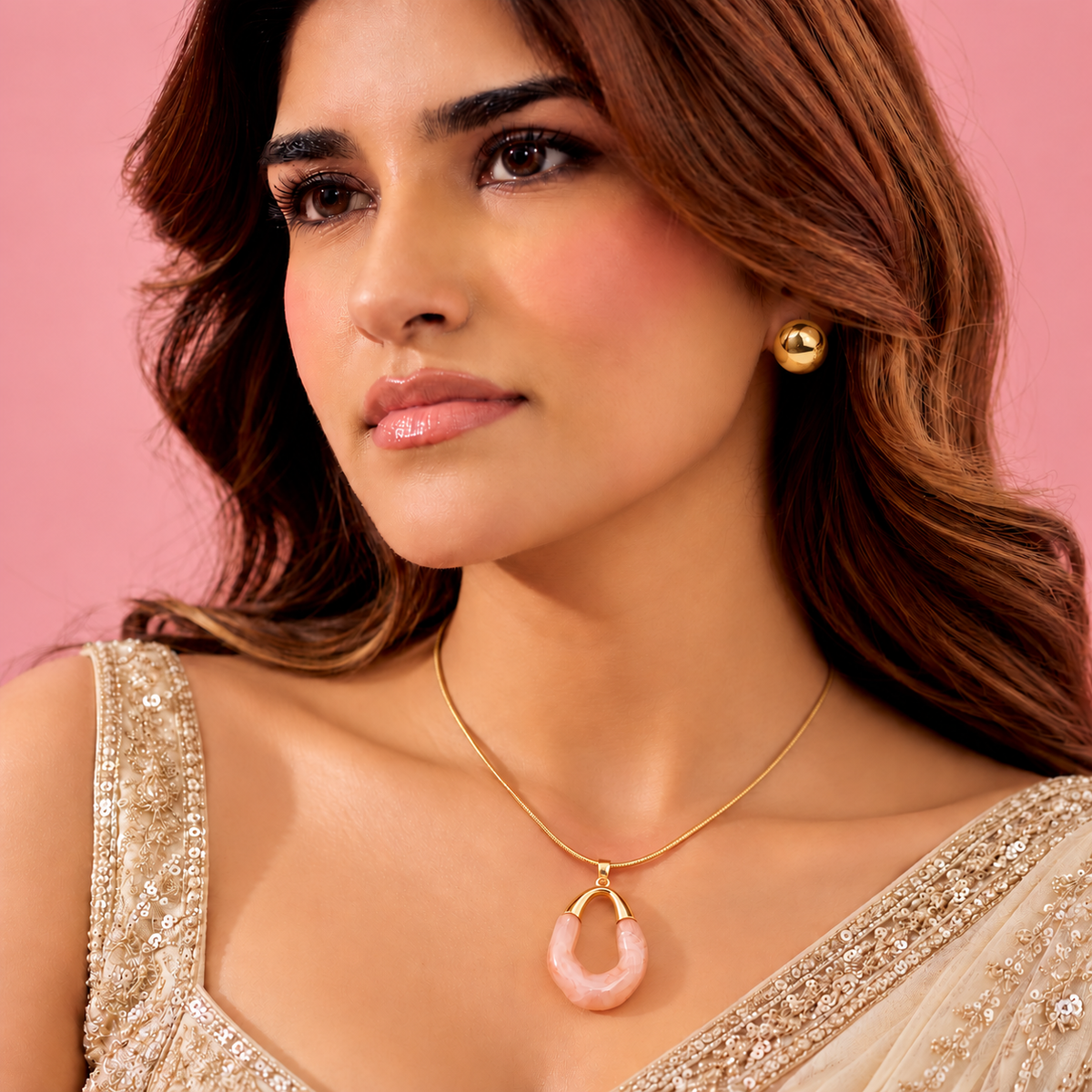 Gold Plated Horseshoe Pendant Necklace Set