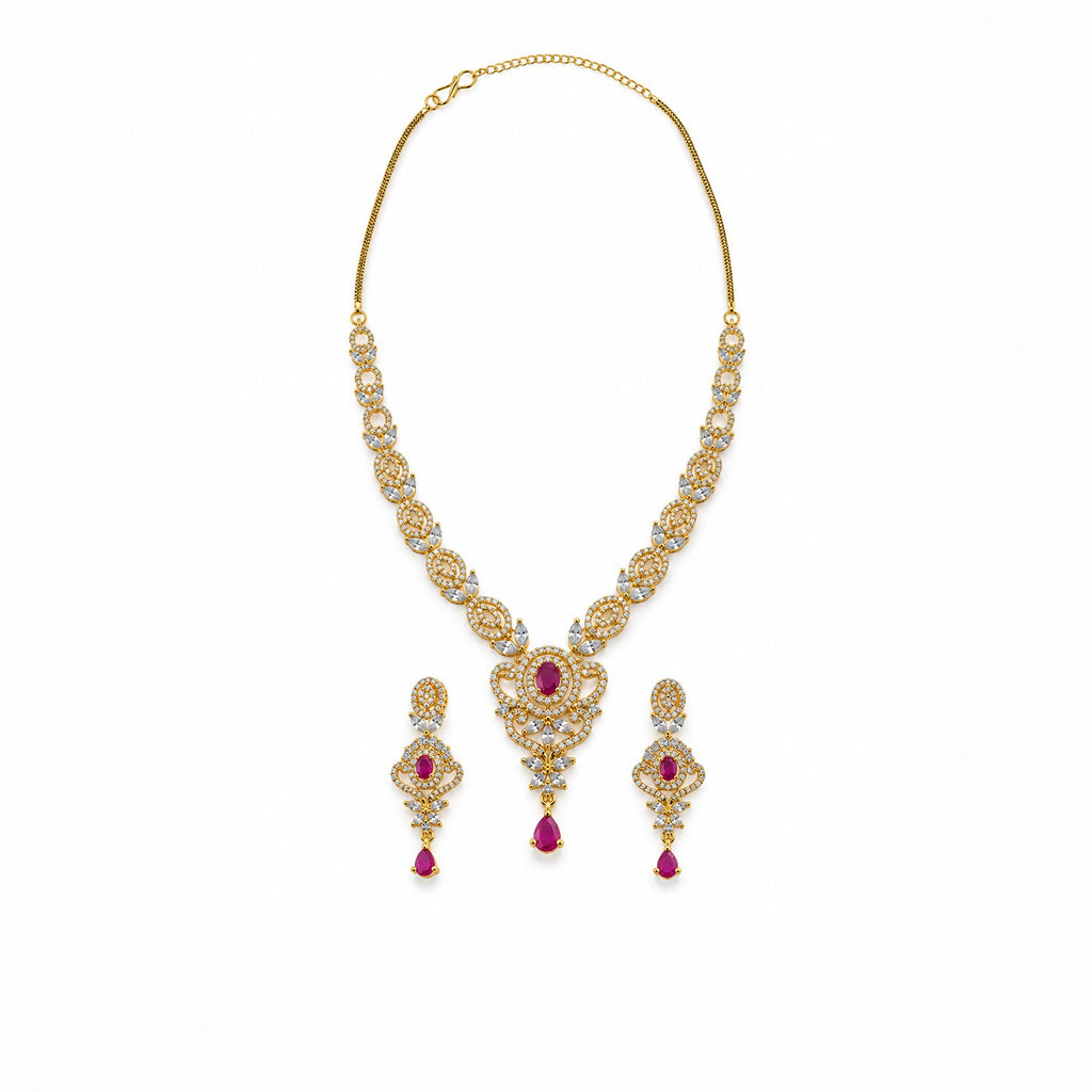 Gold Plated Ruby Stone Necklace Set with Earrings