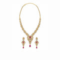 Gold Plated Ruby Stone Necklace Set with Earrings
