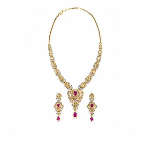 Gold Plated Ruby Stone Necklace Set with Earrings
