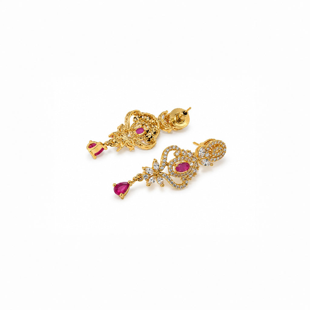Gold Plated Ruby Stone Necklace Set with Earrings