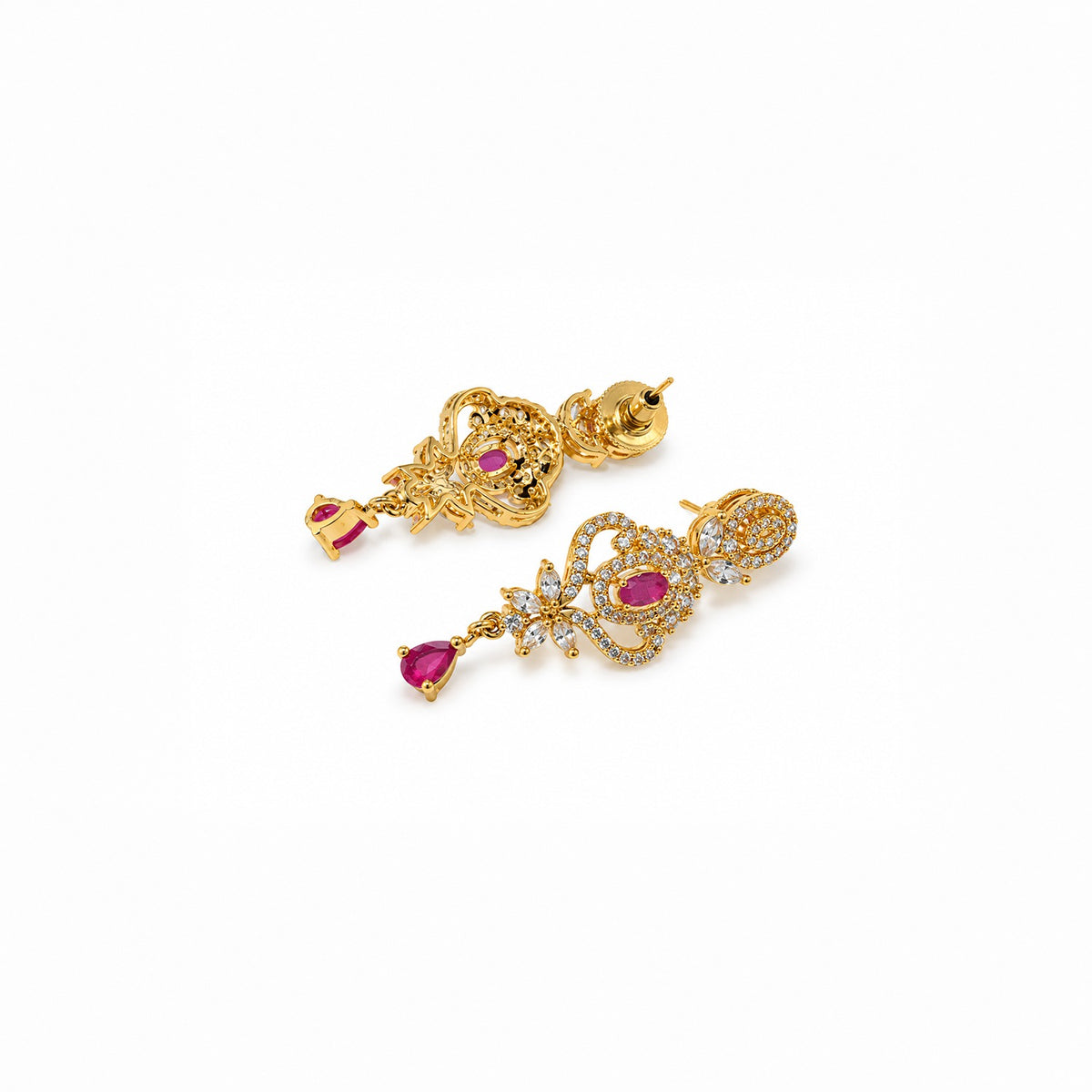 Gold Plated Ruby Stone Necklace Set with Earrings