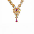 Gold Plated Ruby Stone Necklace Set with Earrings
