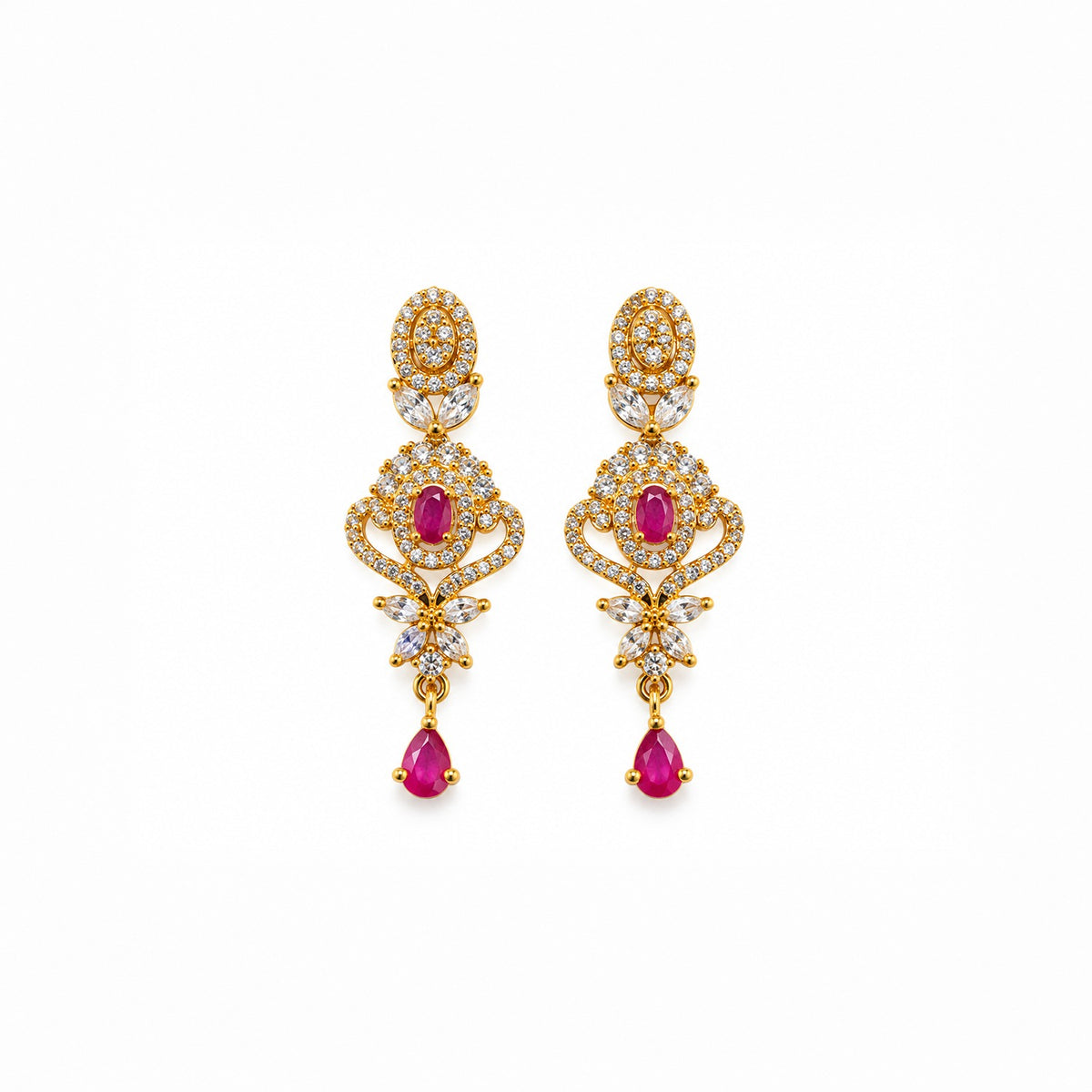 Gold Plated Ruby Stone Necklace Set with Earrings