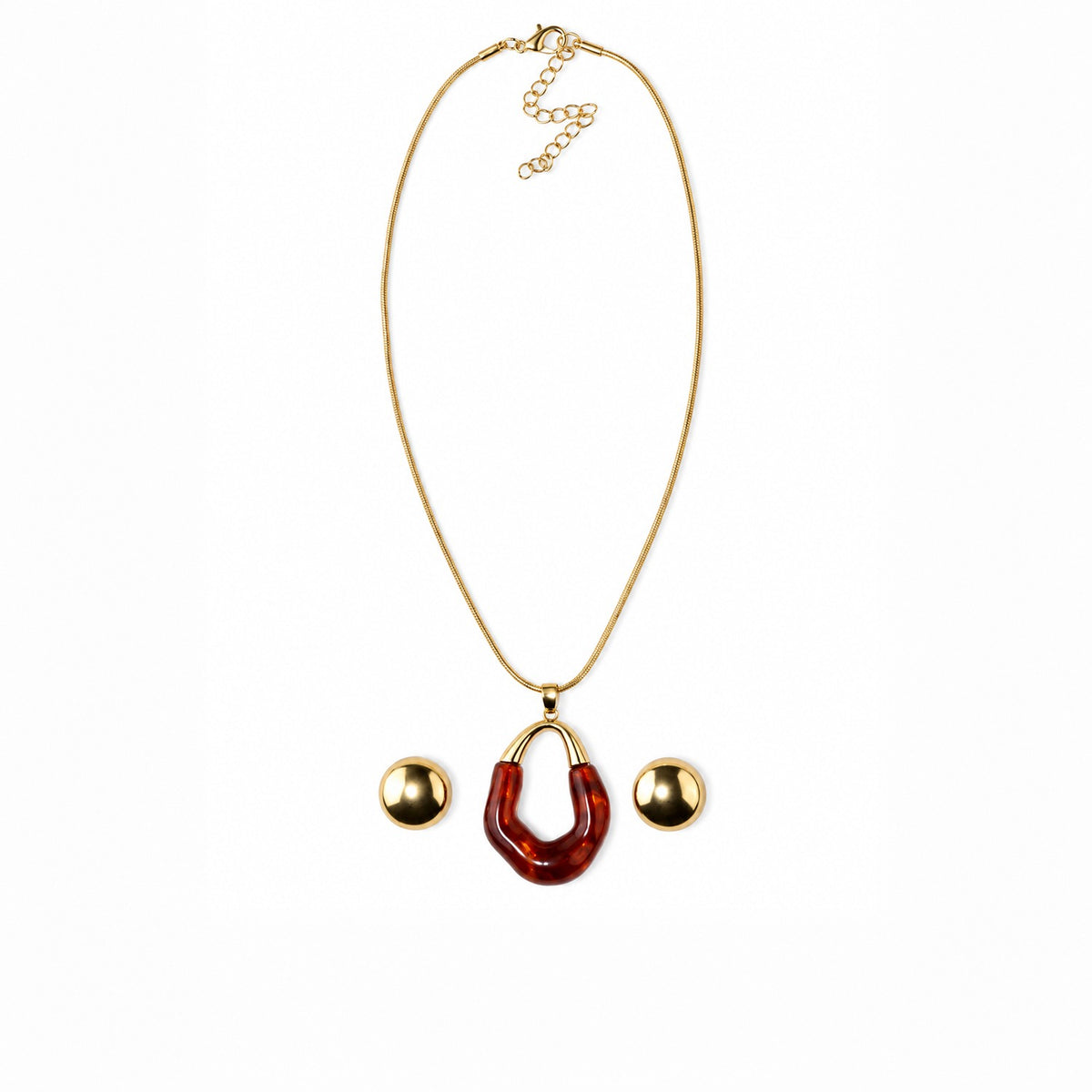 Gold Plated Tortoise Shell Pendant Necklace Set for Women