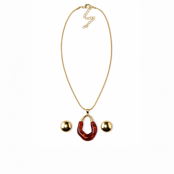 Gold Plated Tortoise Shell Pendant Necklace Set for Women