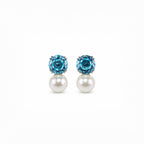 Blue Crystal Pearl Drop Stud Earrings