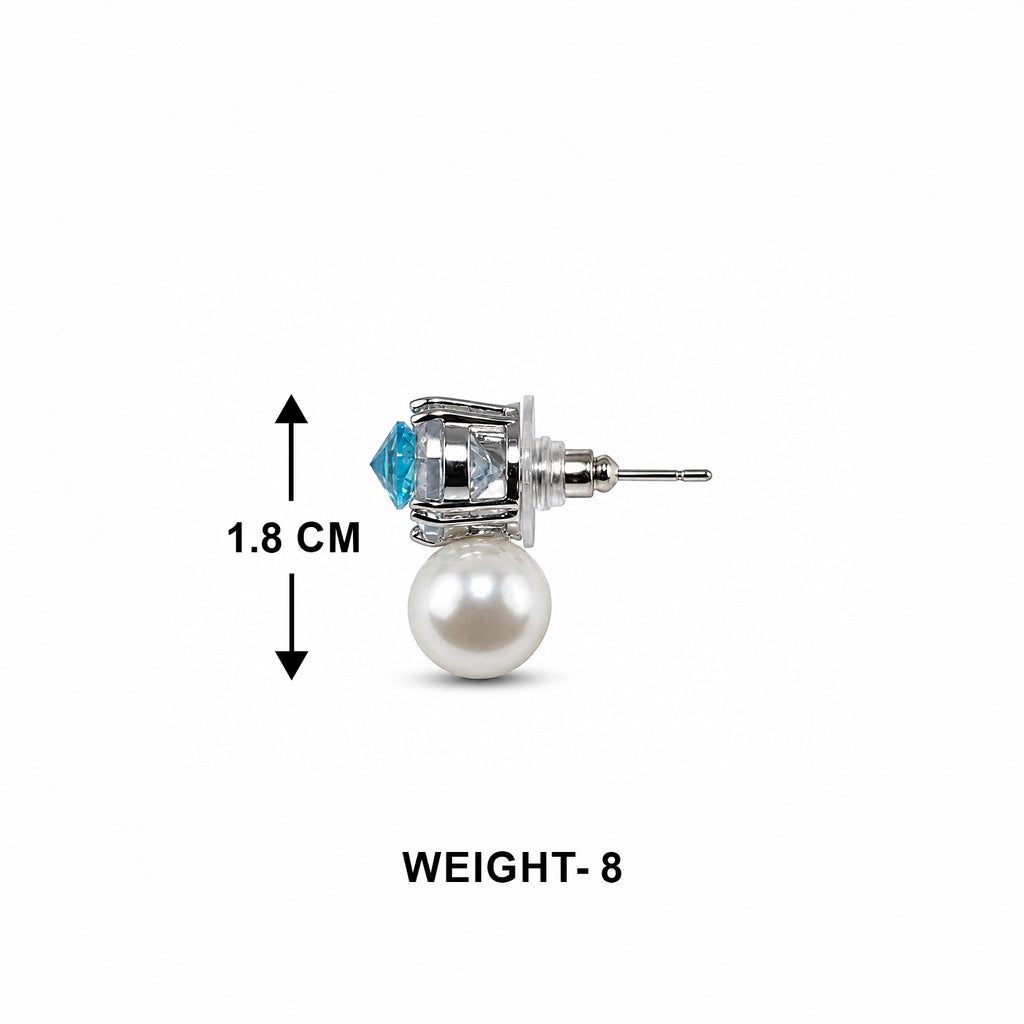 Blue Crystal Pearl Drop Stud Earrings