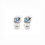 Blue Crystal Pearl Drop Stud Earrings
