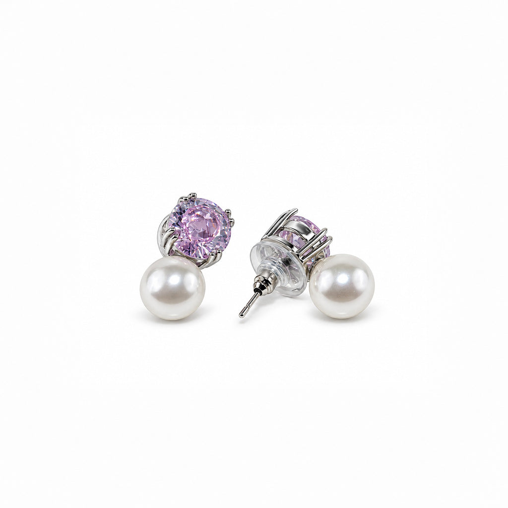 Pink Crystal Pearl Stud Earrings